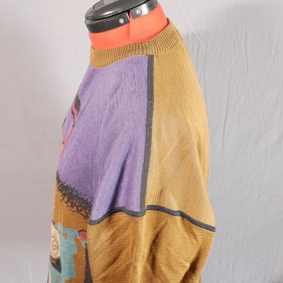 Vintage Vittorio Rocchetti 90s Sweater L Men's Brown Graphic 100% Cotton - Picture 9 of 16